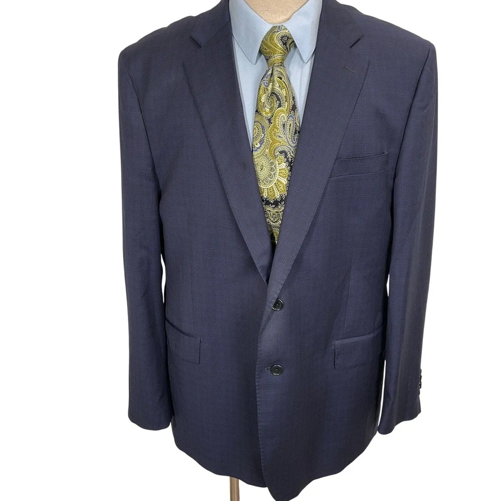 Alberto Zimni Blazer Mens 46R Blue Check REDA Super 150s Wool Italy‎ Suit Jacket